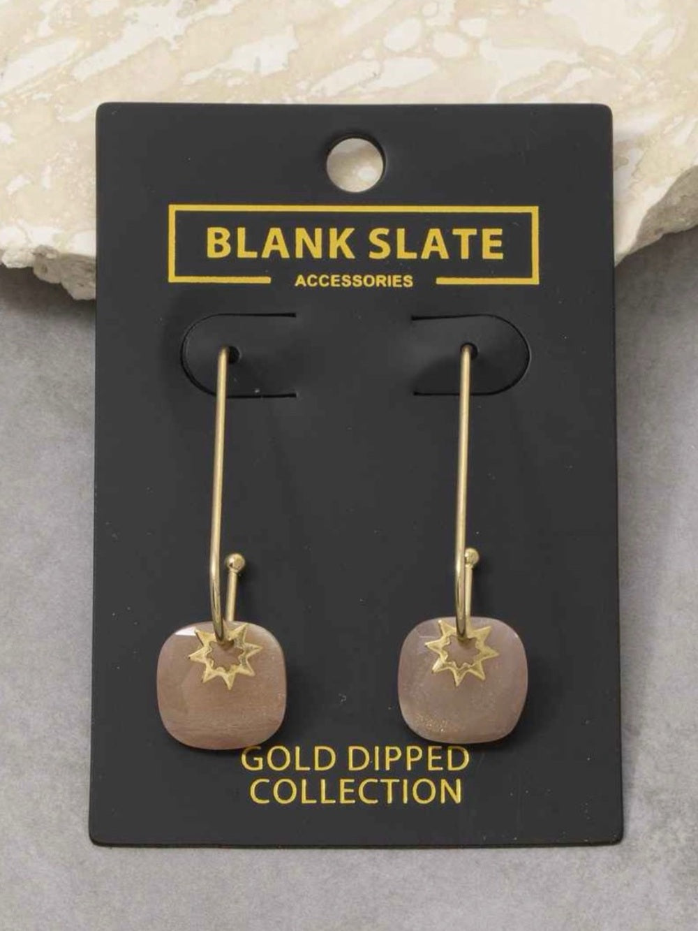 A484. Gold Dipped and Taupe Star Drop Earrings