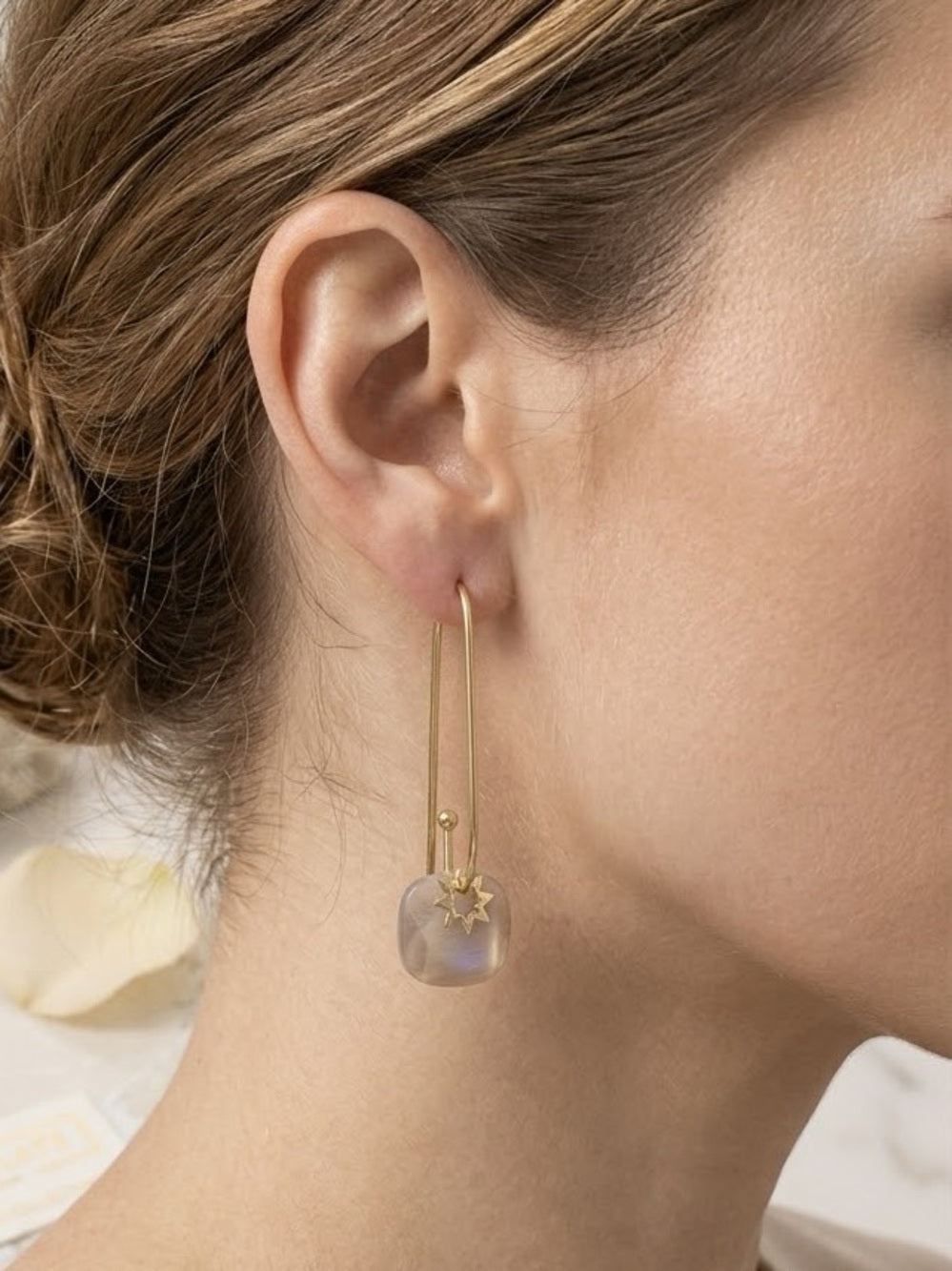 A484. Gold Dipped and Taupe Star Drop Earrings