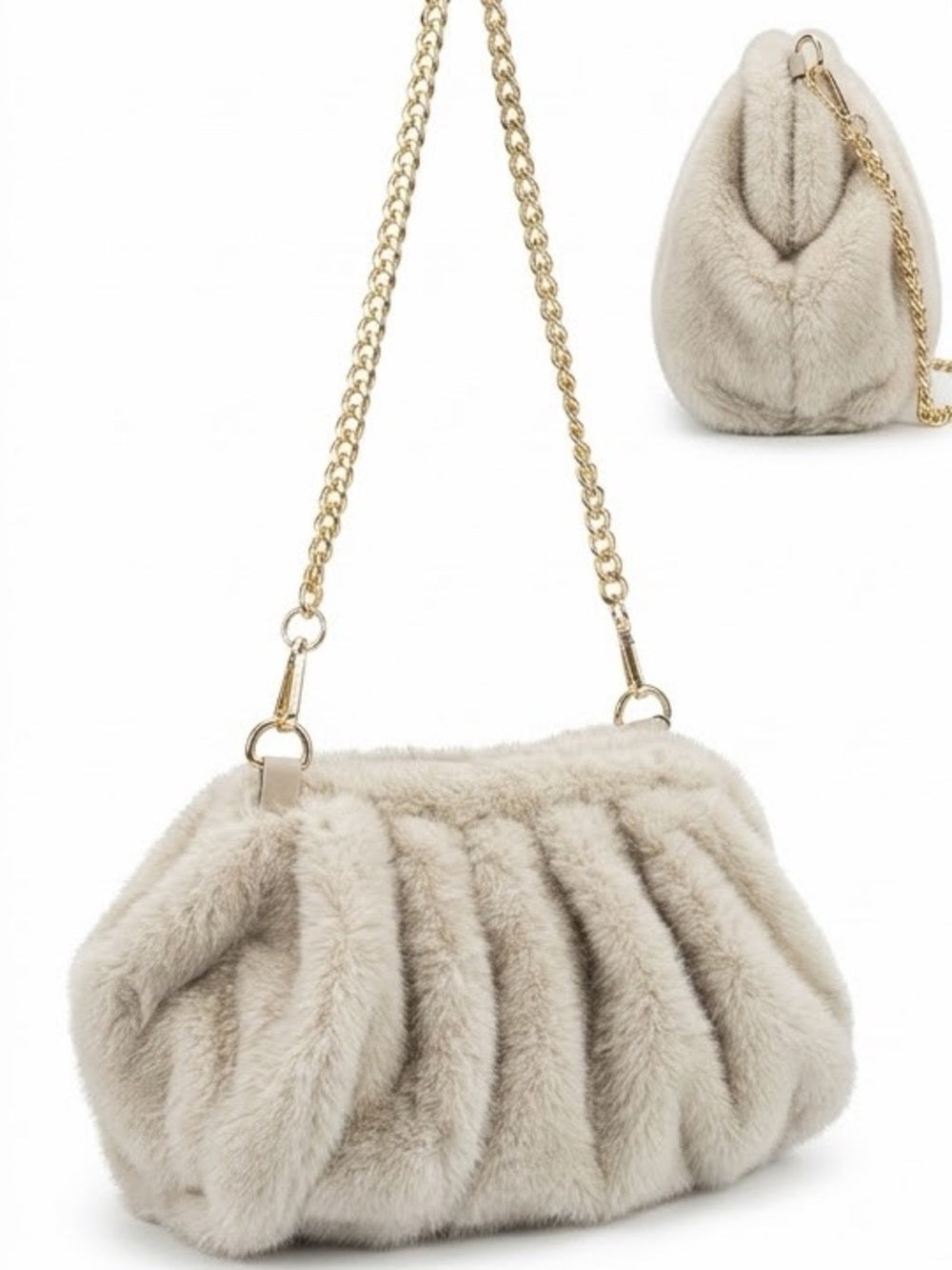 A487. Ruched Faux Fur Clutch Bag