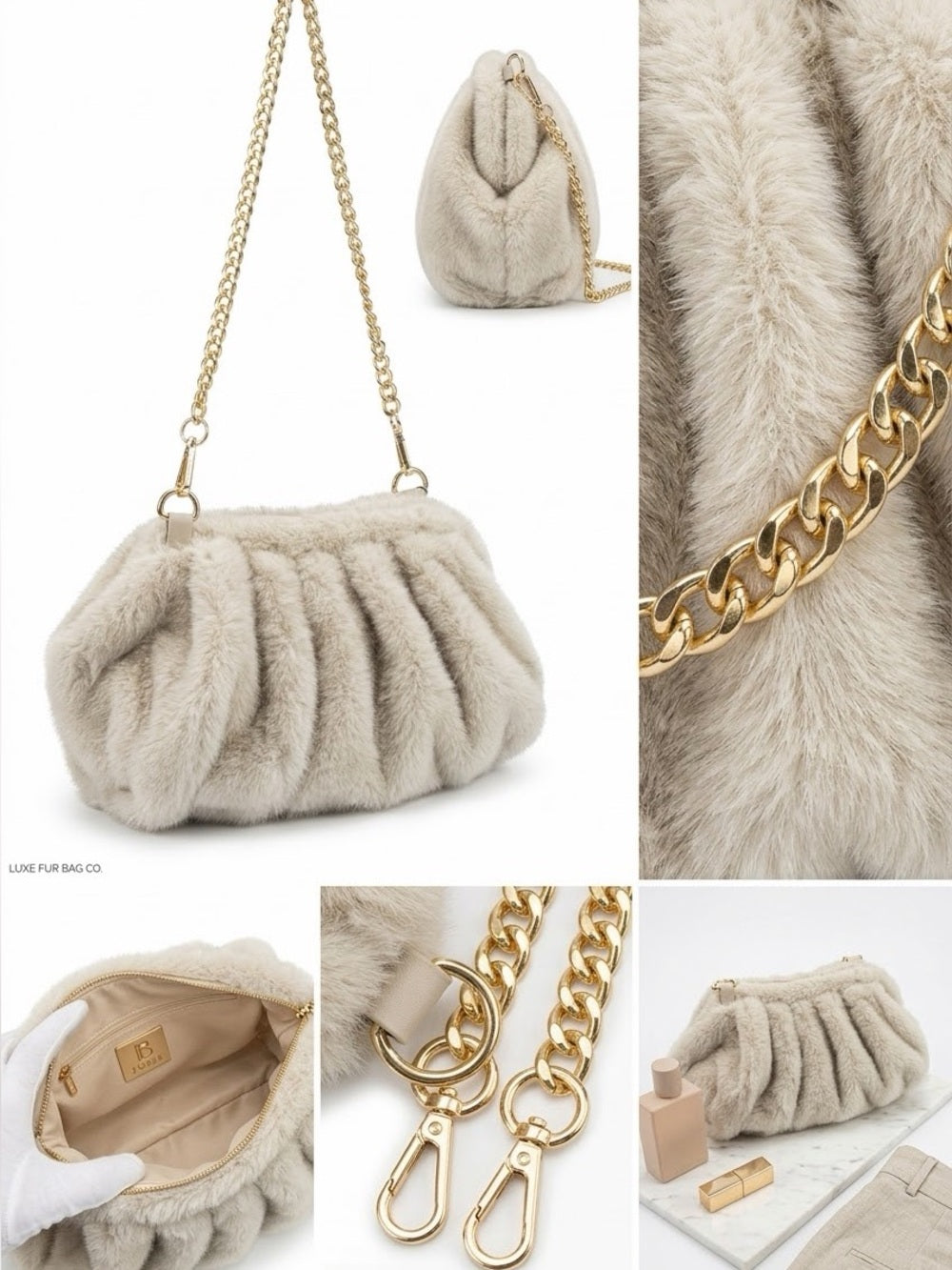 A487. Ruched Faux Fur Clutch Bag