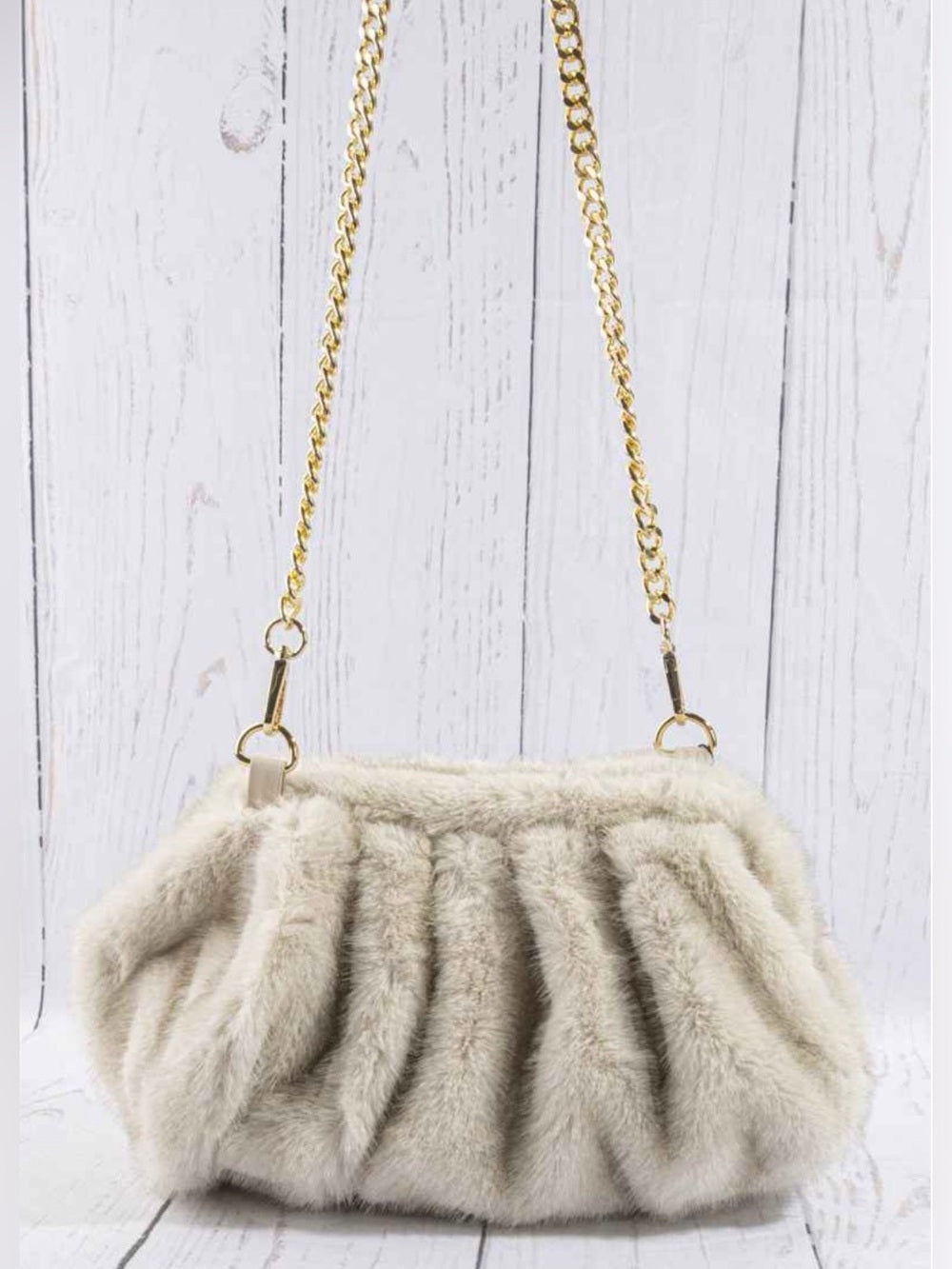 A487. Ruched Faux Fur Clutch Bag