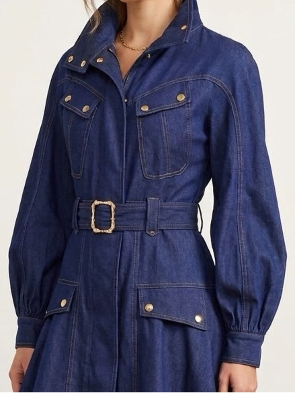 A487. "Zimmermann" Style Dark Blue Denim Belted Jacket Dress