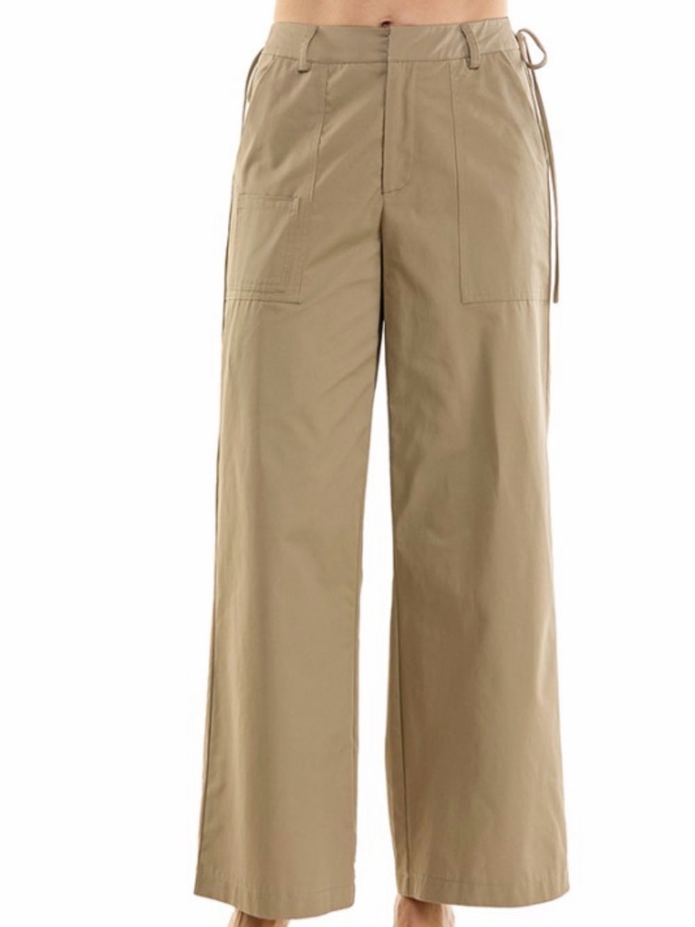 A489. Women's Khaki Wide-Leg Pants & Top Set