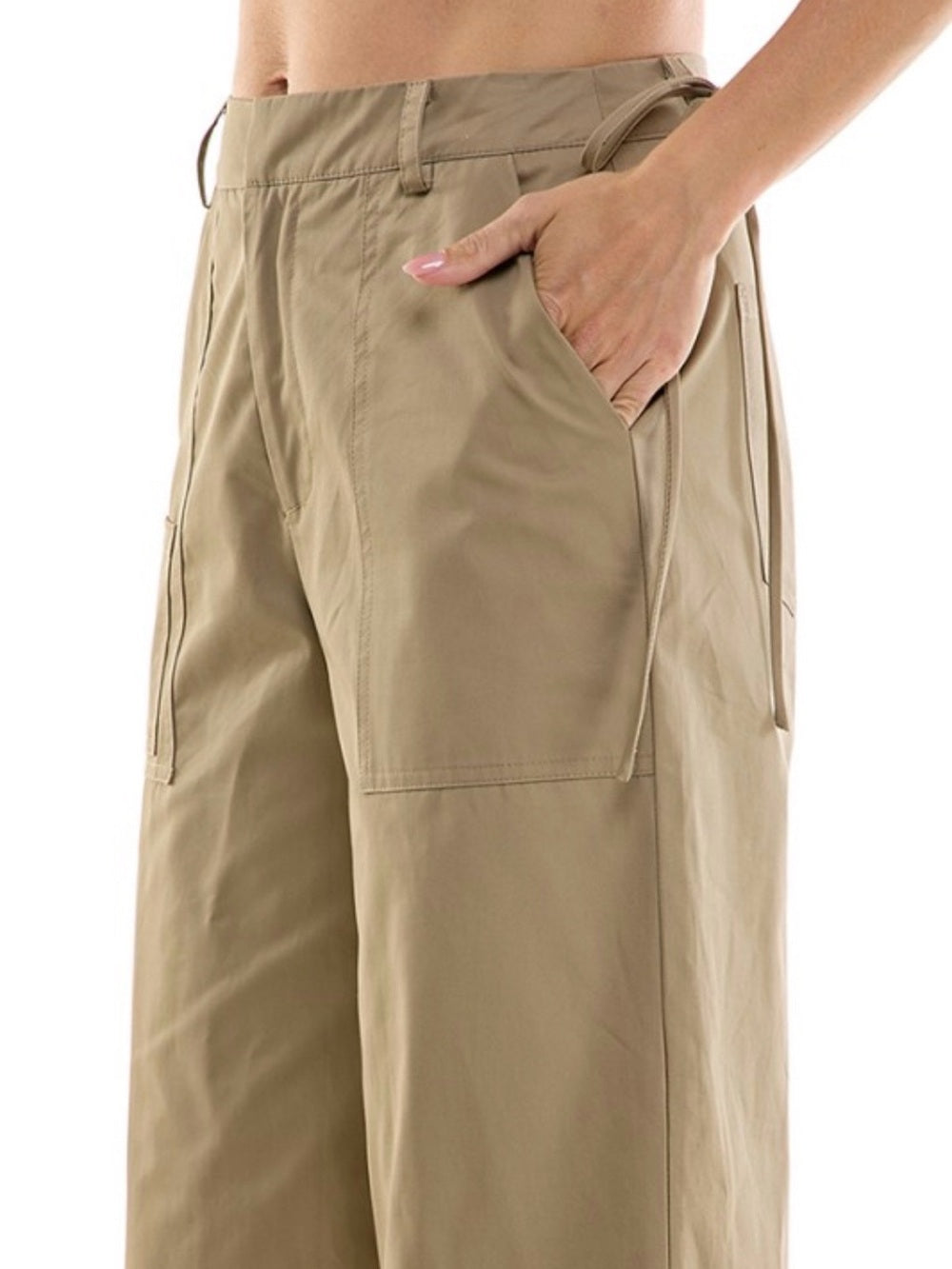 A489. Women's Khaki Wide-Leg Pants & Top Set