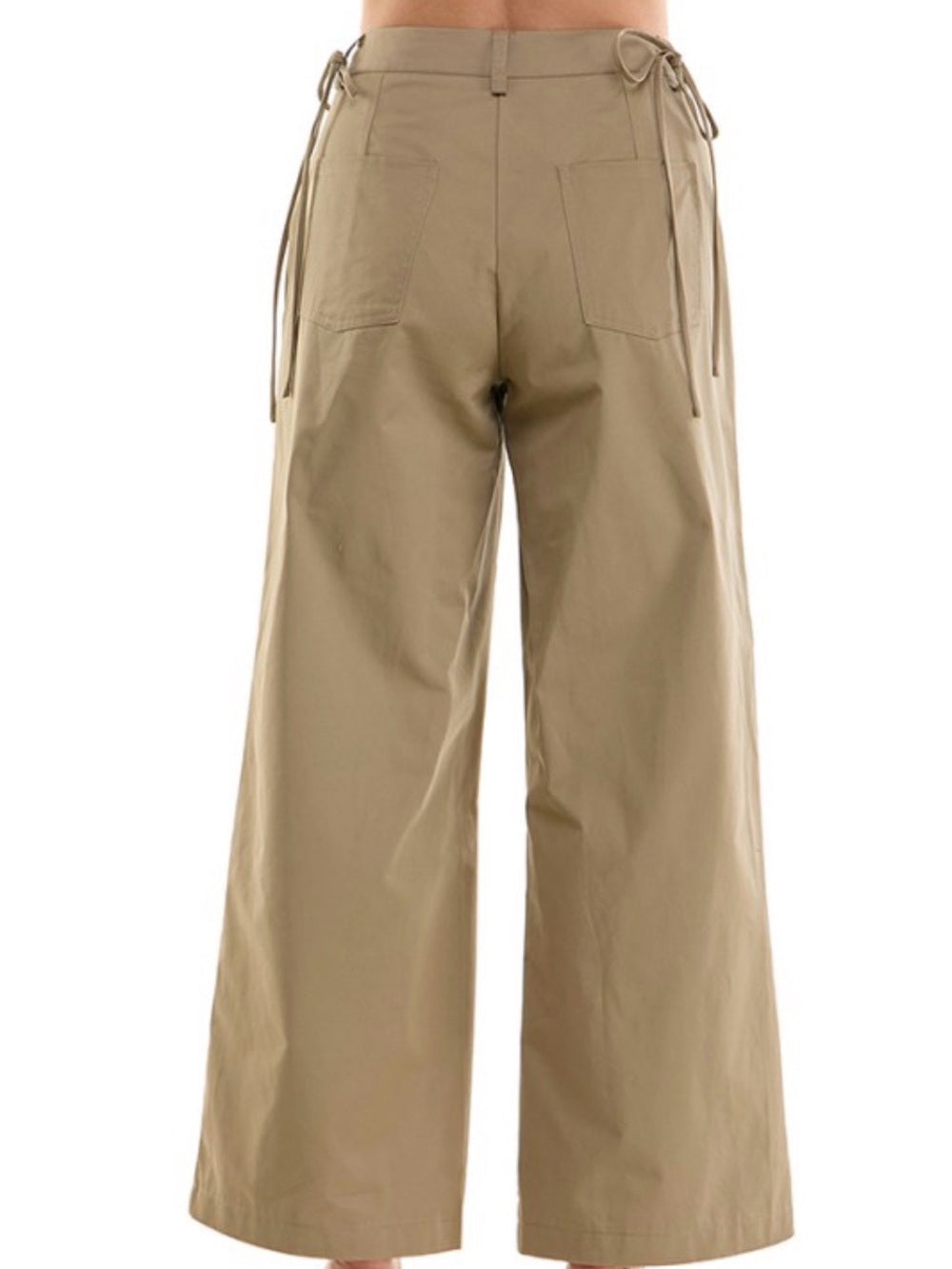 A489. Women's Khaki Wide-Leg Pants & Top Set