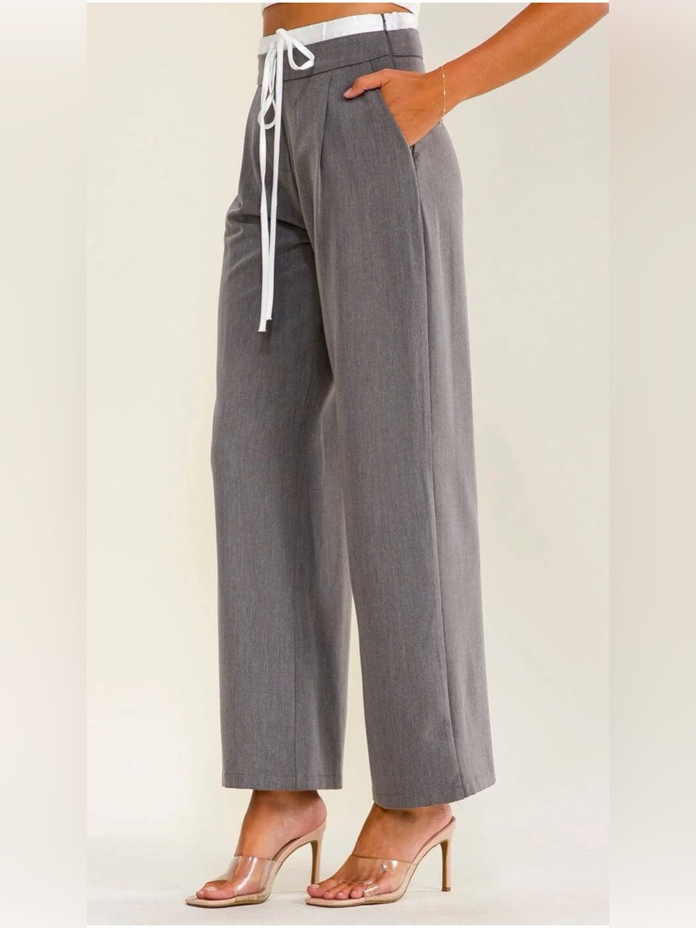 A491 Wide Leg Drawstring Pants in Gray