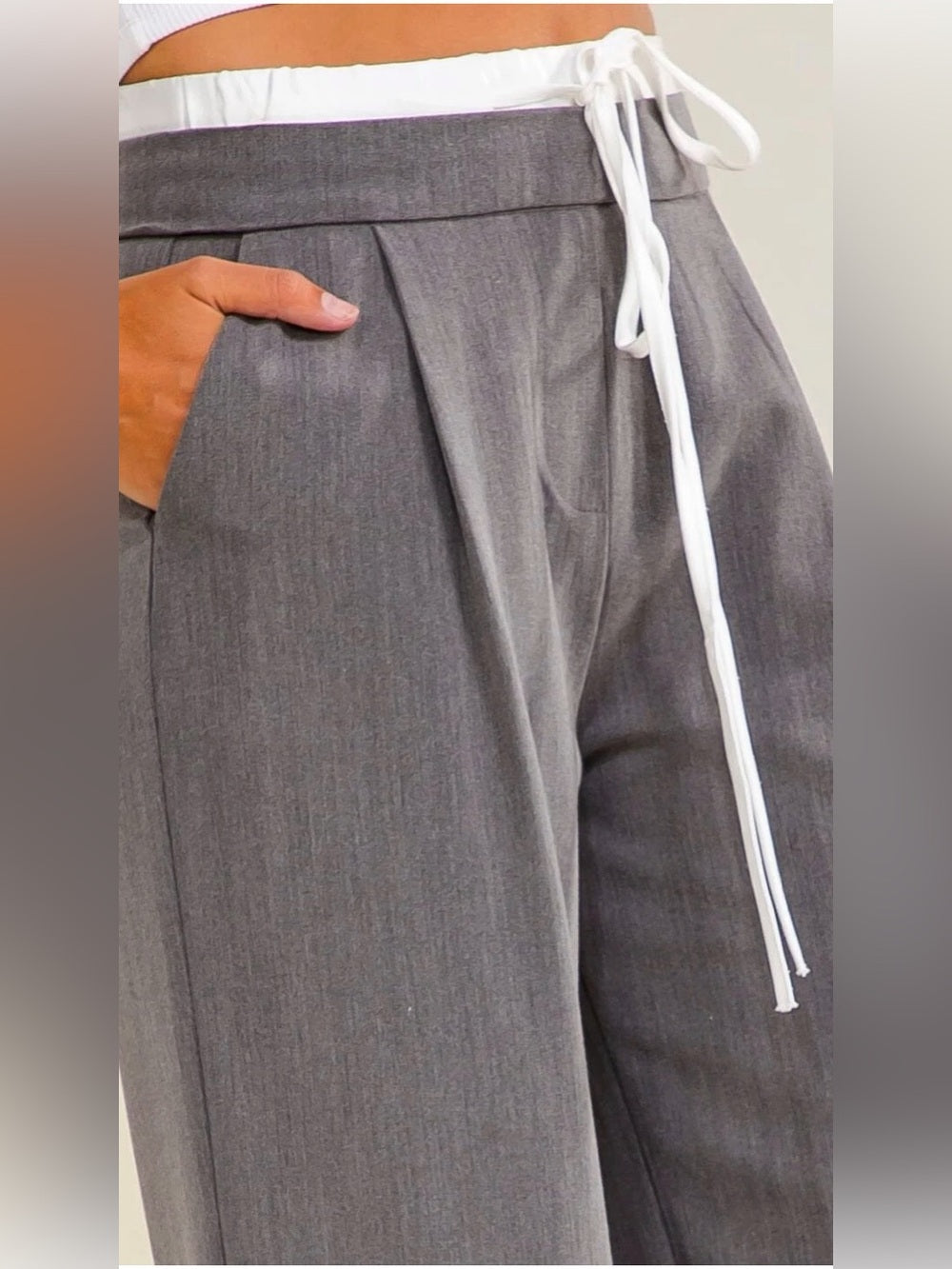 A491 Wide Leg Drawstring Pants in Gray