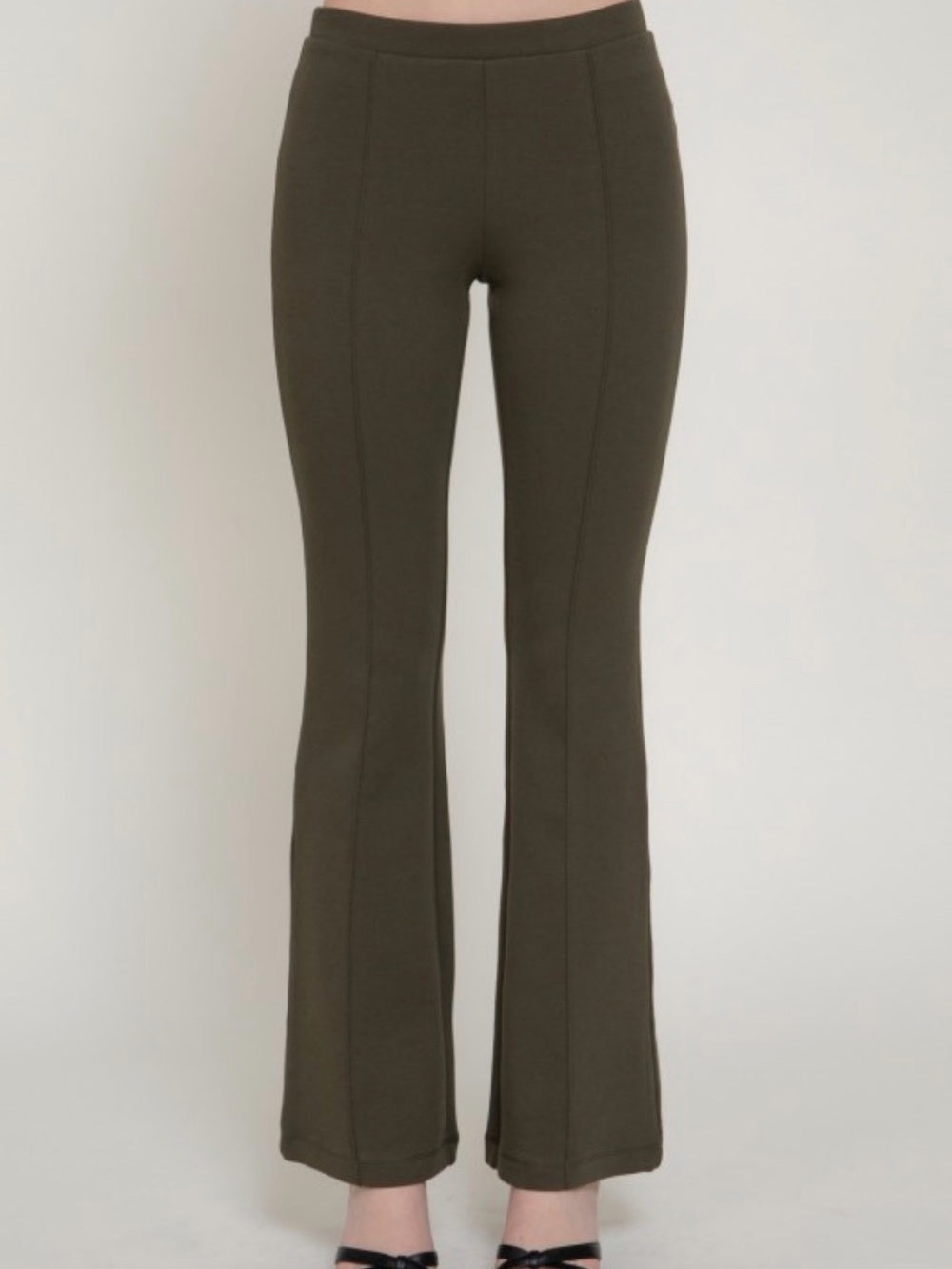 A495 Olive Green Tailored Flare Pants