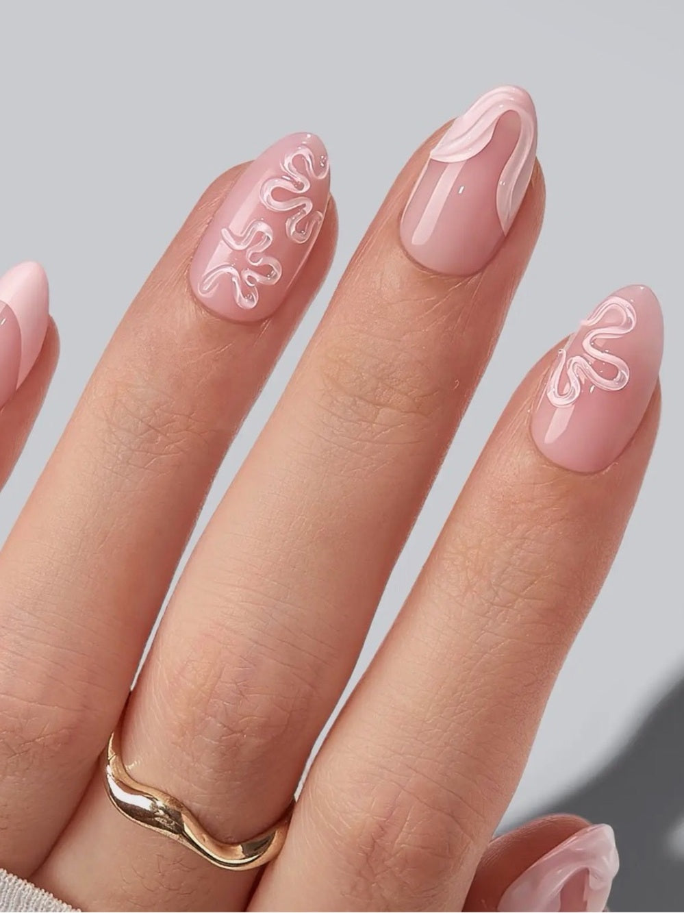 A496 Nude Pink 3D Swirl Gel Nail Set