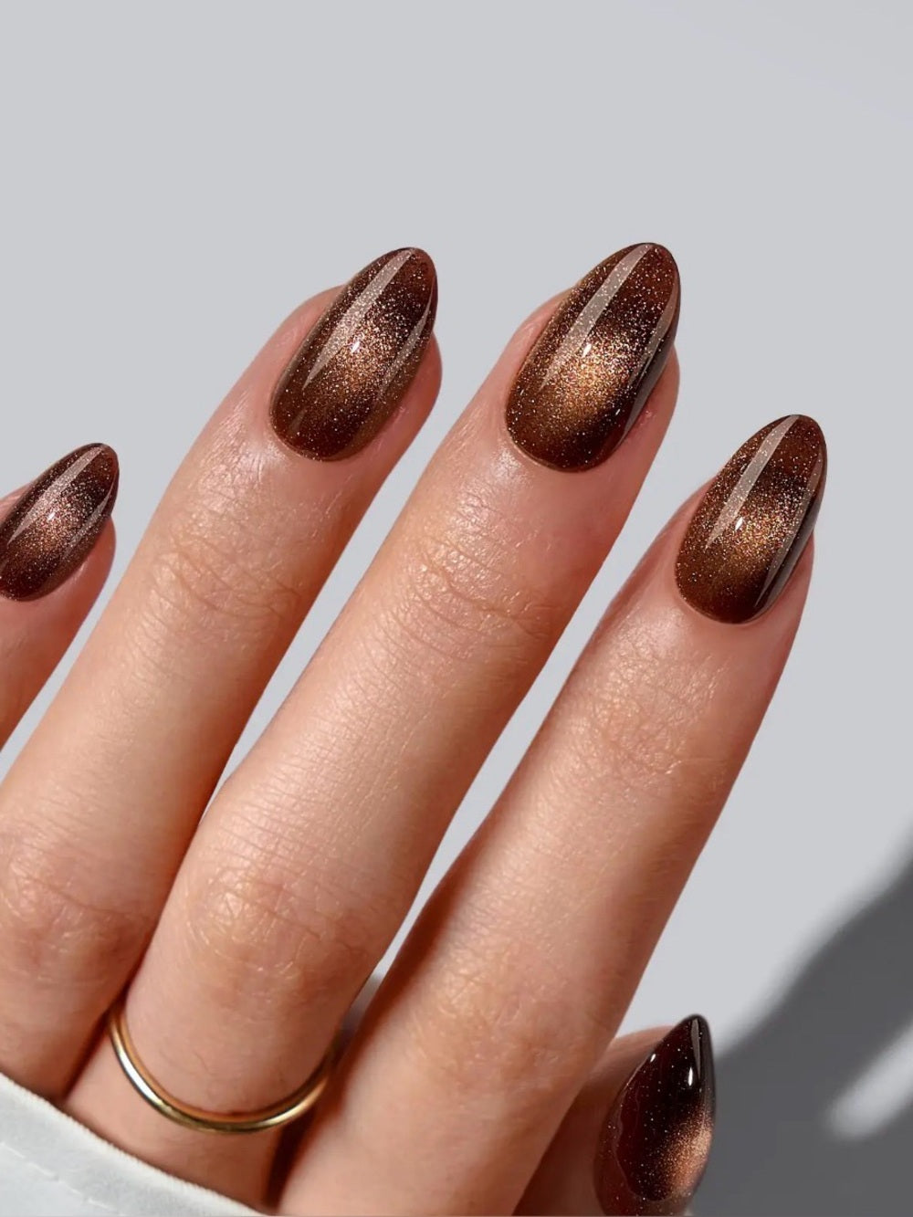 A498 Sheer Shimmer Brown Gel Press On Nails- Rich Chocolate Glow