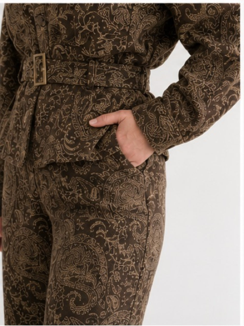 A504 Brown Paisley Belted Utility Jacket & Pants Set