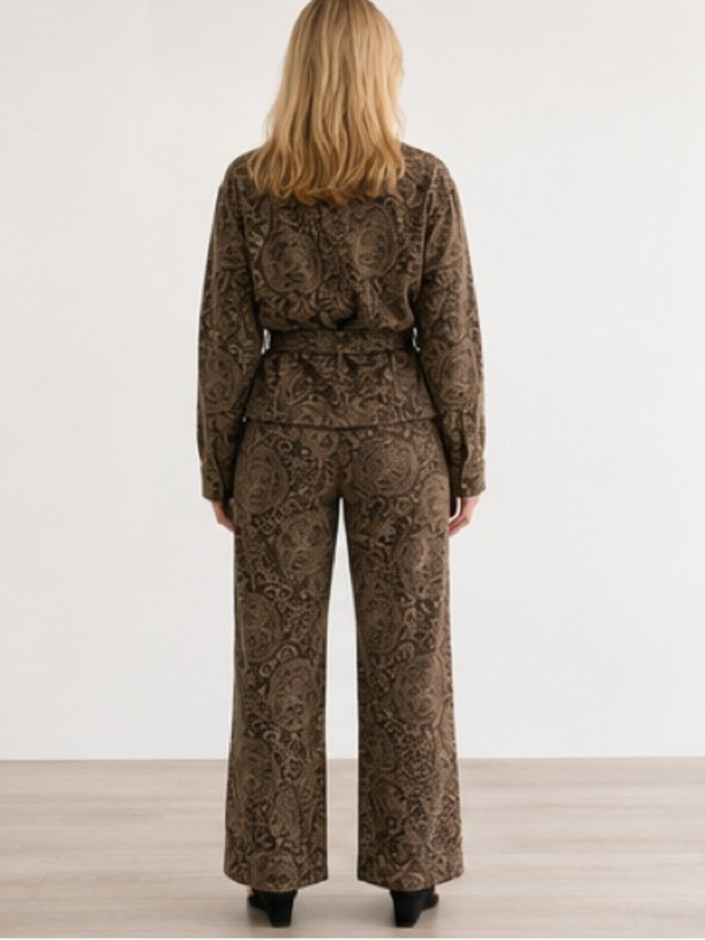 A504 Brown Paisley Belted Utility Jacket & Pants Set