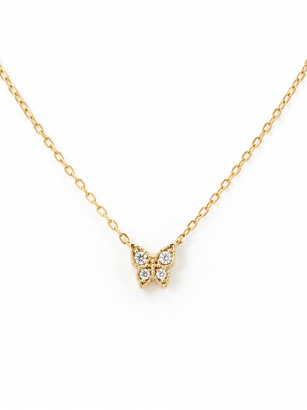 A506 14K Gold Dipped Stainless w CZ Tiny Butterfly Pendant Necklace