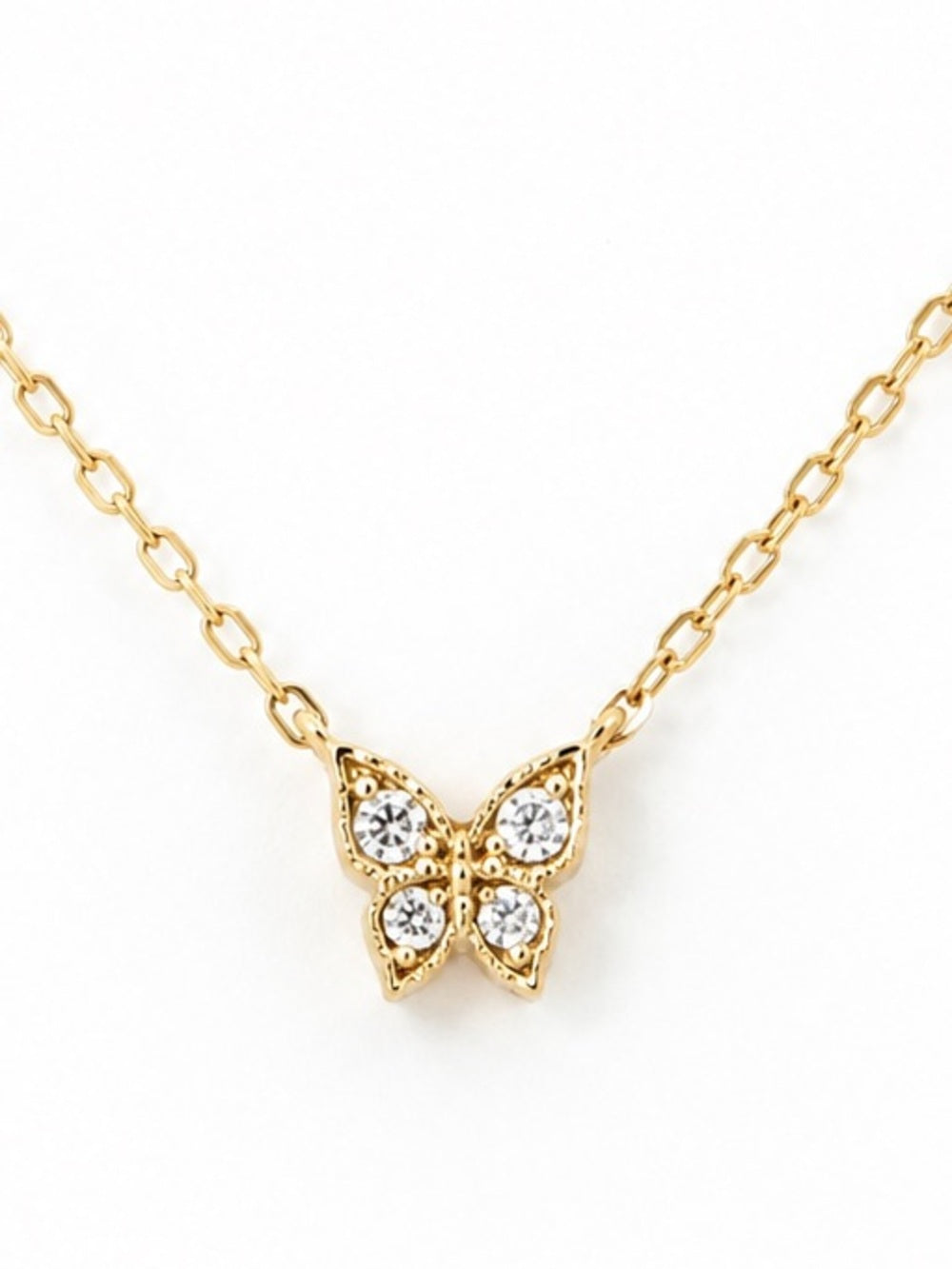 A506 14K Gold Dipped Stainless w CZ Tiny Butterfly Pendant Necklace