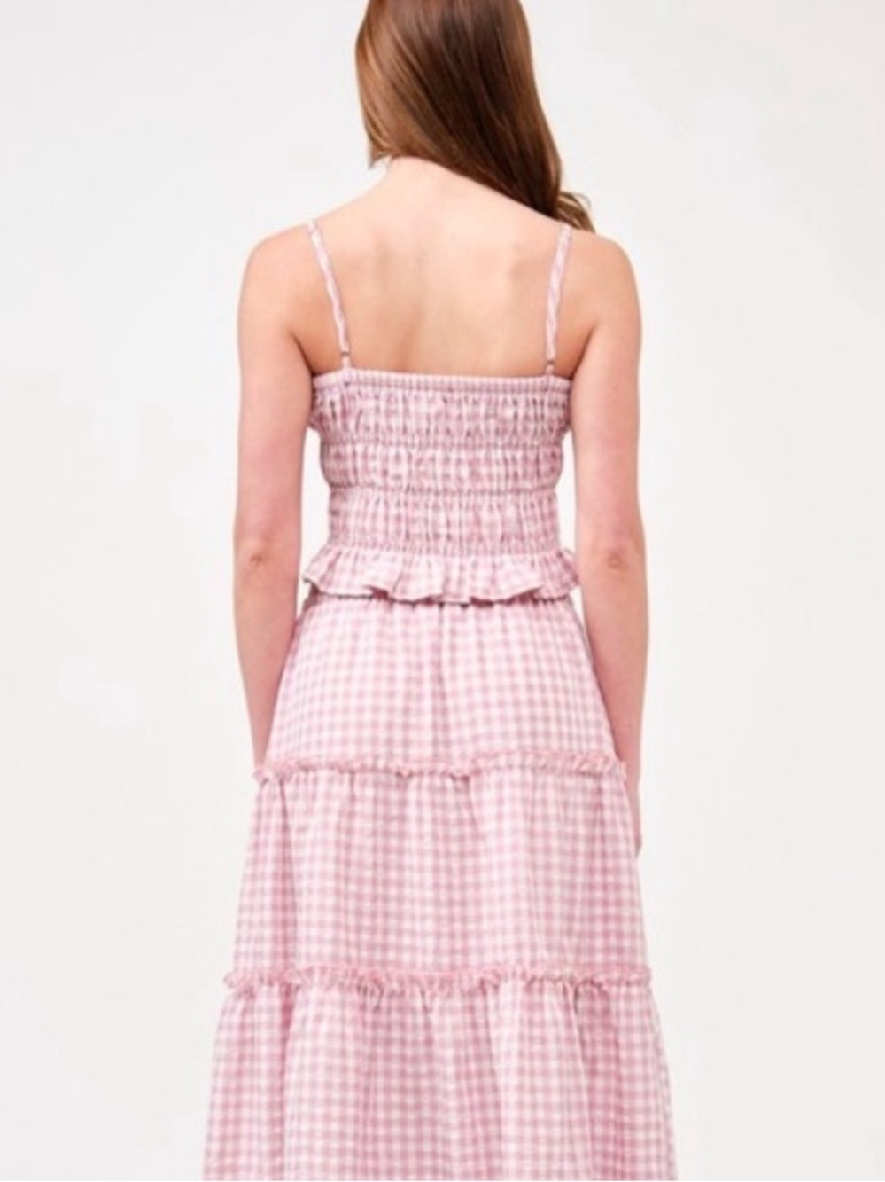 A676b Smocked Pink Gingham Cami Top Only