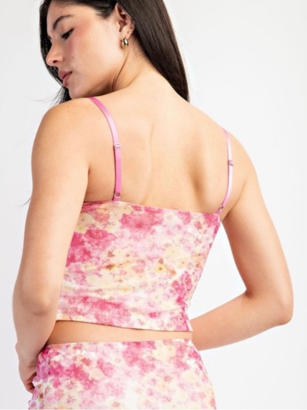 A284b Pink Floral Zip-Front Cami Top