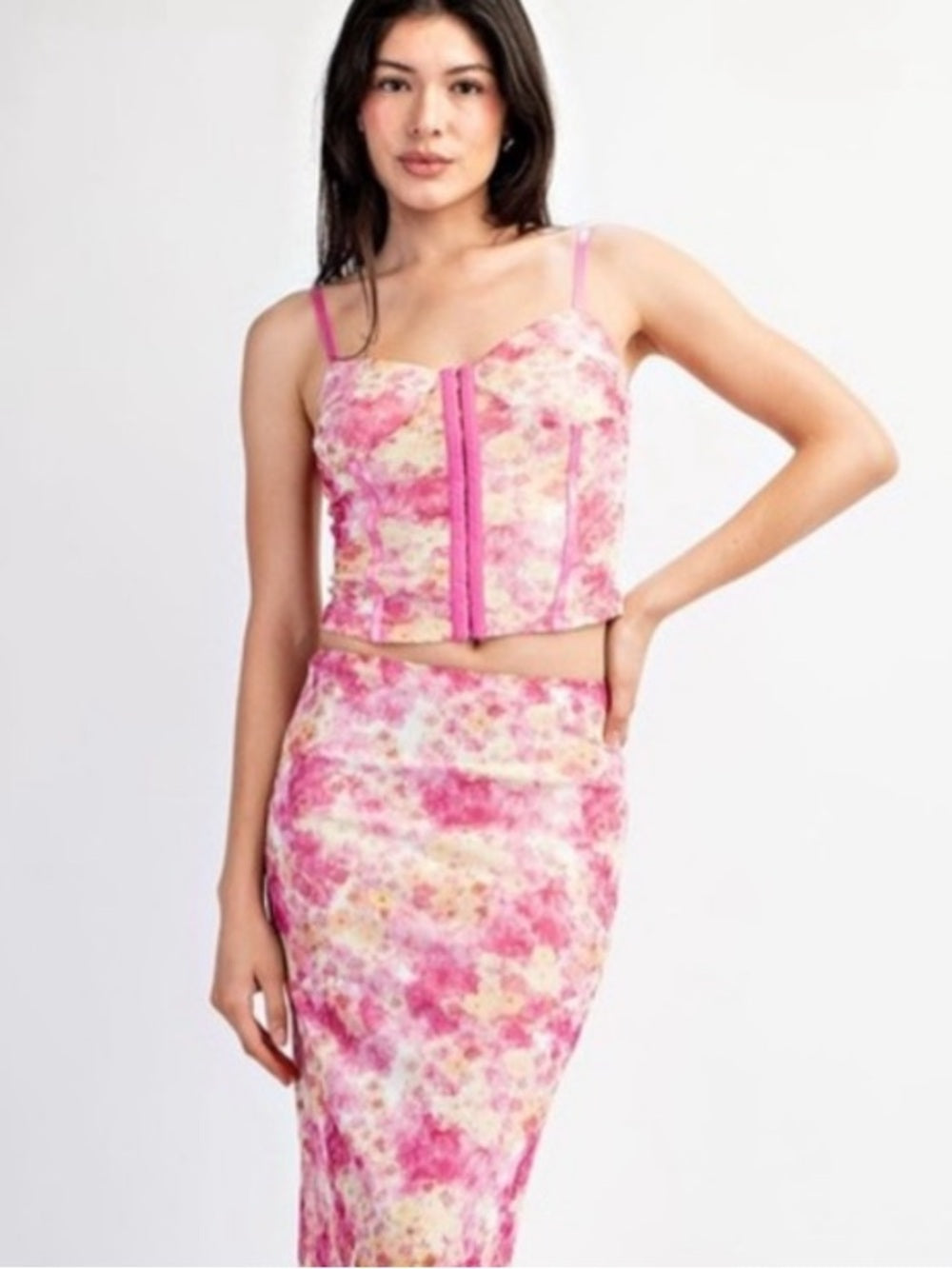 A284b Pink Floral Zip-Front Cami Top