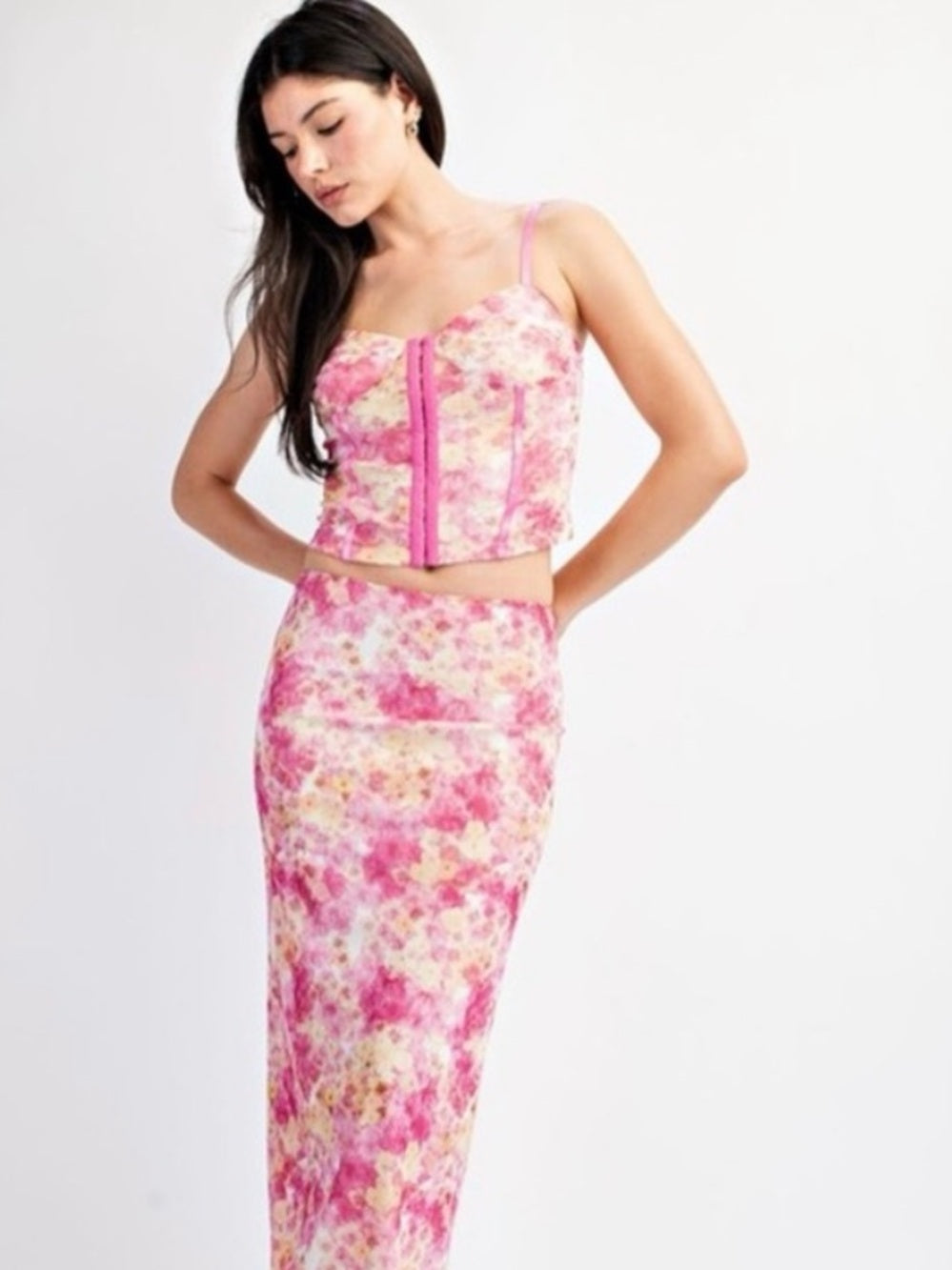 A284b Pink Floral Zip-Front Cami Top