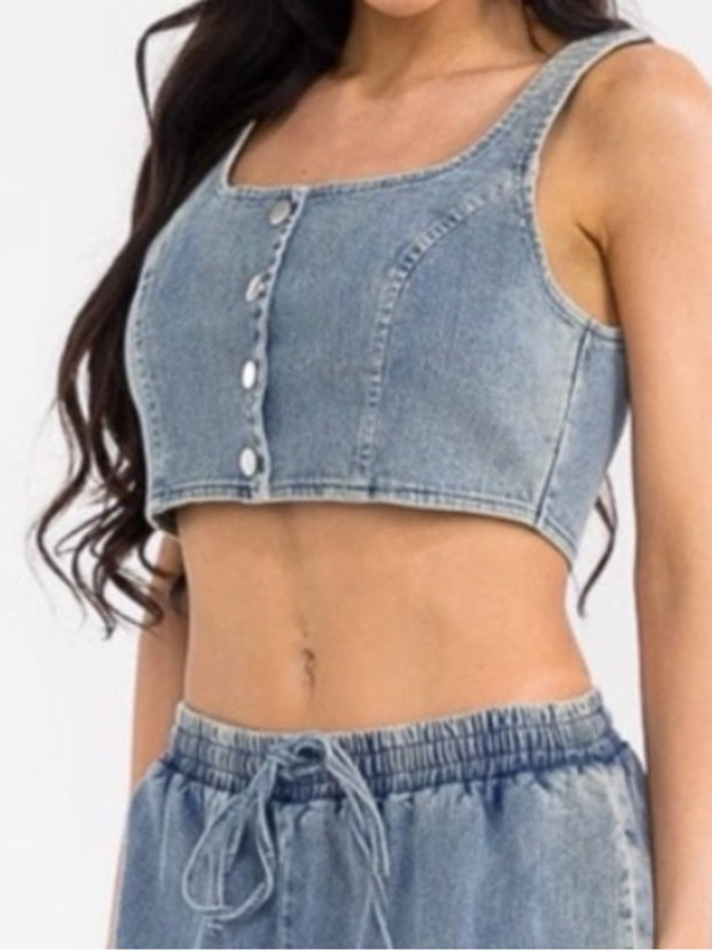 A316b Denim Crop Tank Top - Light Blue