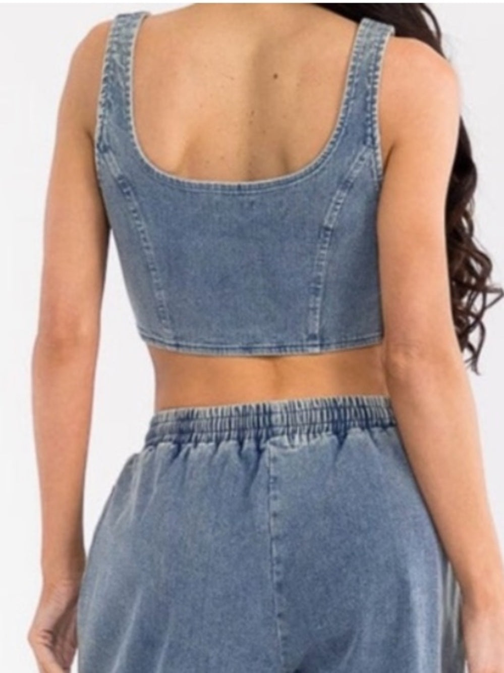 A316b Denim Crop Tank Top - Light Blue