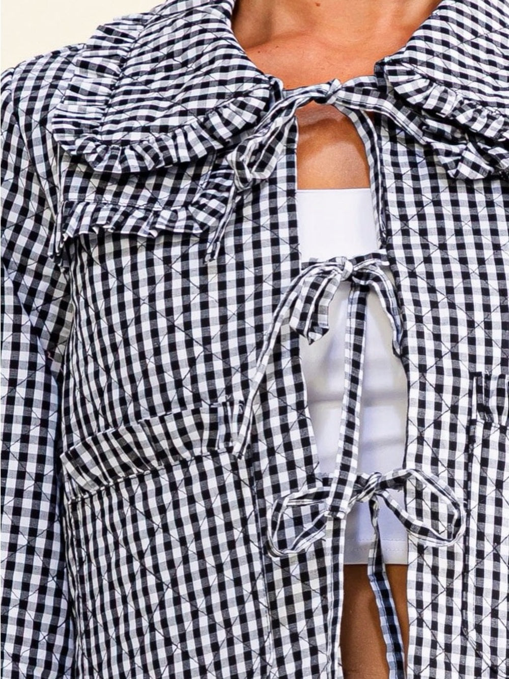 A518 Black & White Gingham Tie-Front Jacket