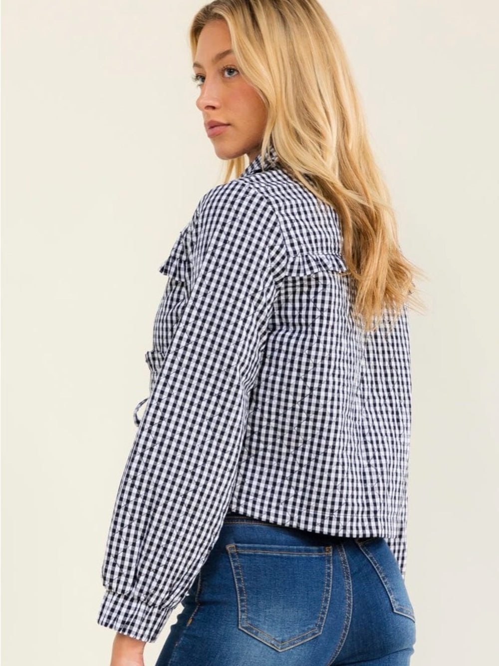 A518 Black & White Gingham Tie-Front Jacket