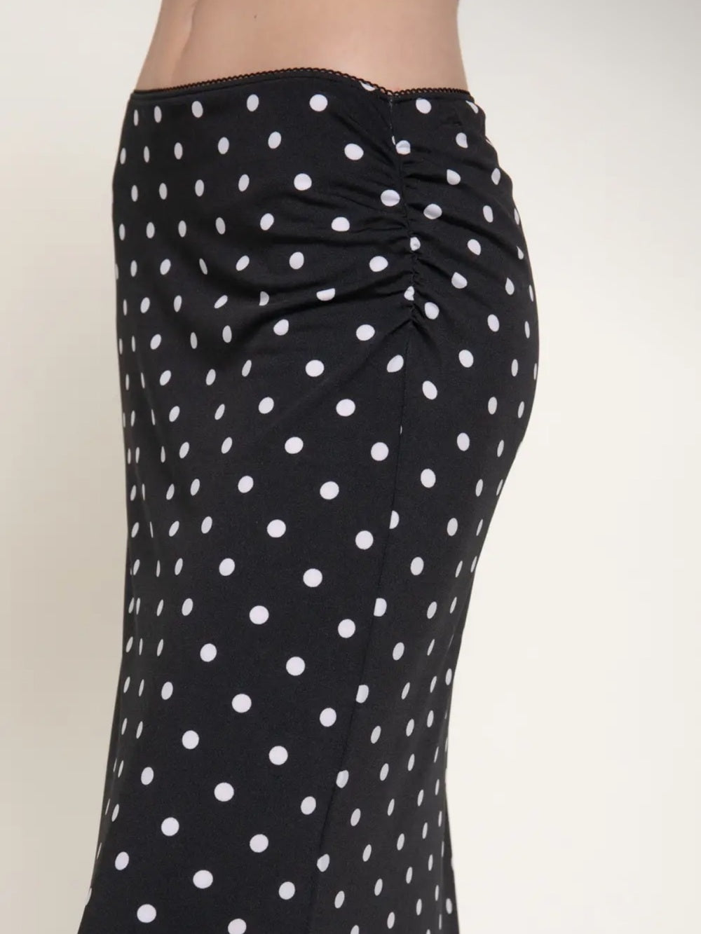 A537. Polka Dot Maxi Skirt with Side Slit - Black & White