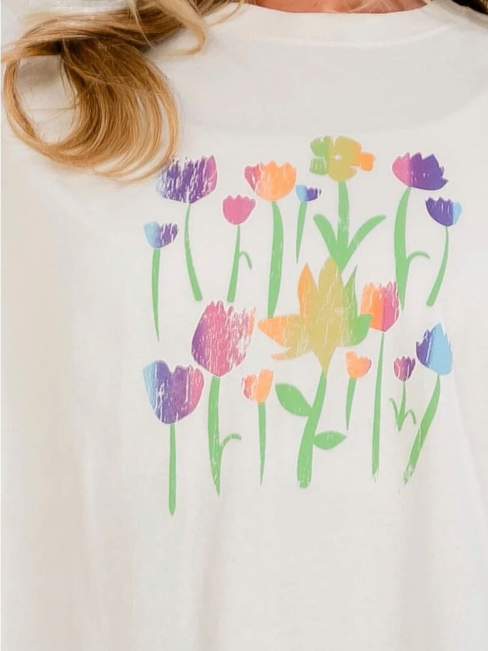 A548 Floral Graphic Boxy Tee - White