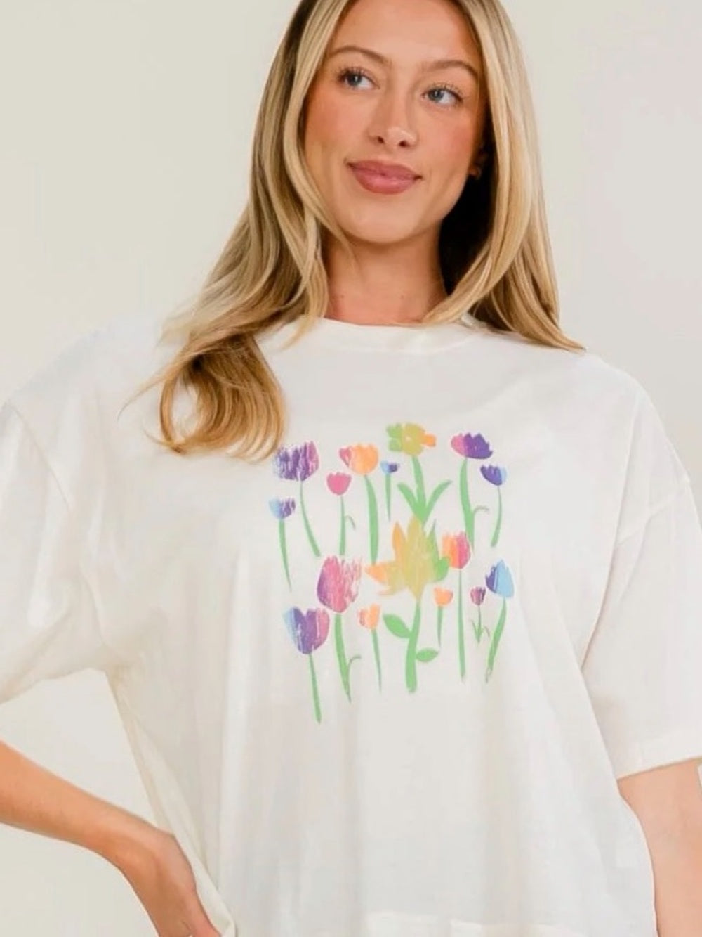 A548 Floral Graphic Boxy Tee - White