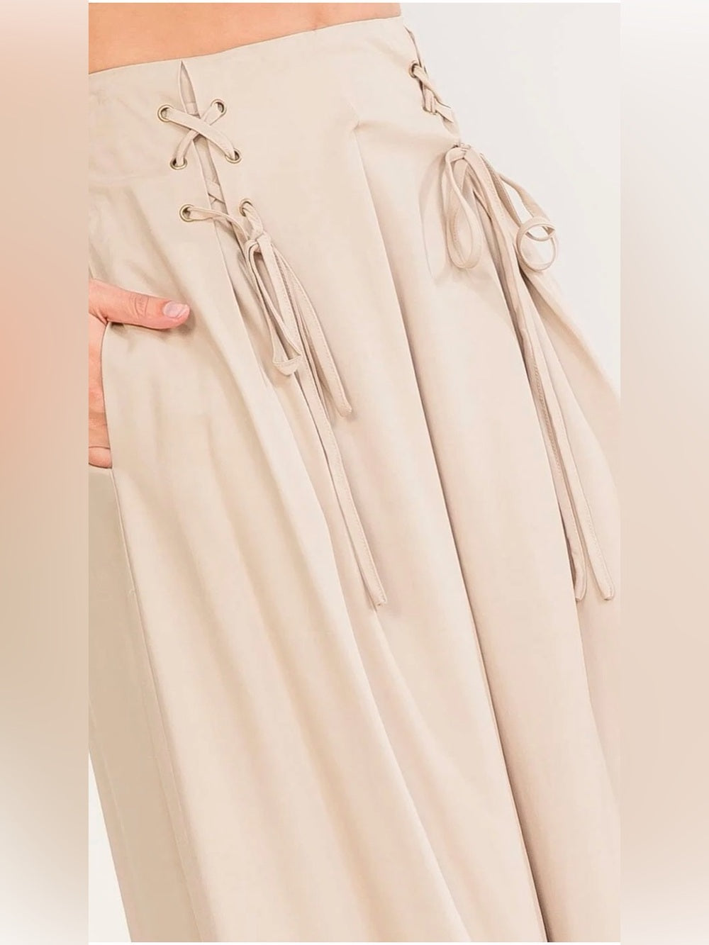 A549. Promesa Wide Leg High-Waist Lace-Up Pants - Cream