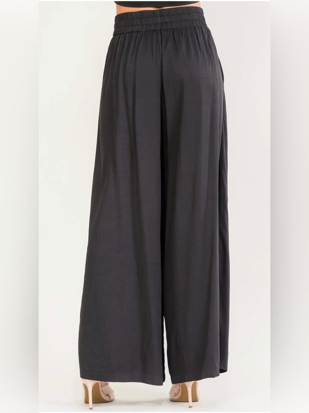 A550. Promesa Wide Leg Black Lace-Up High-Waist Pants