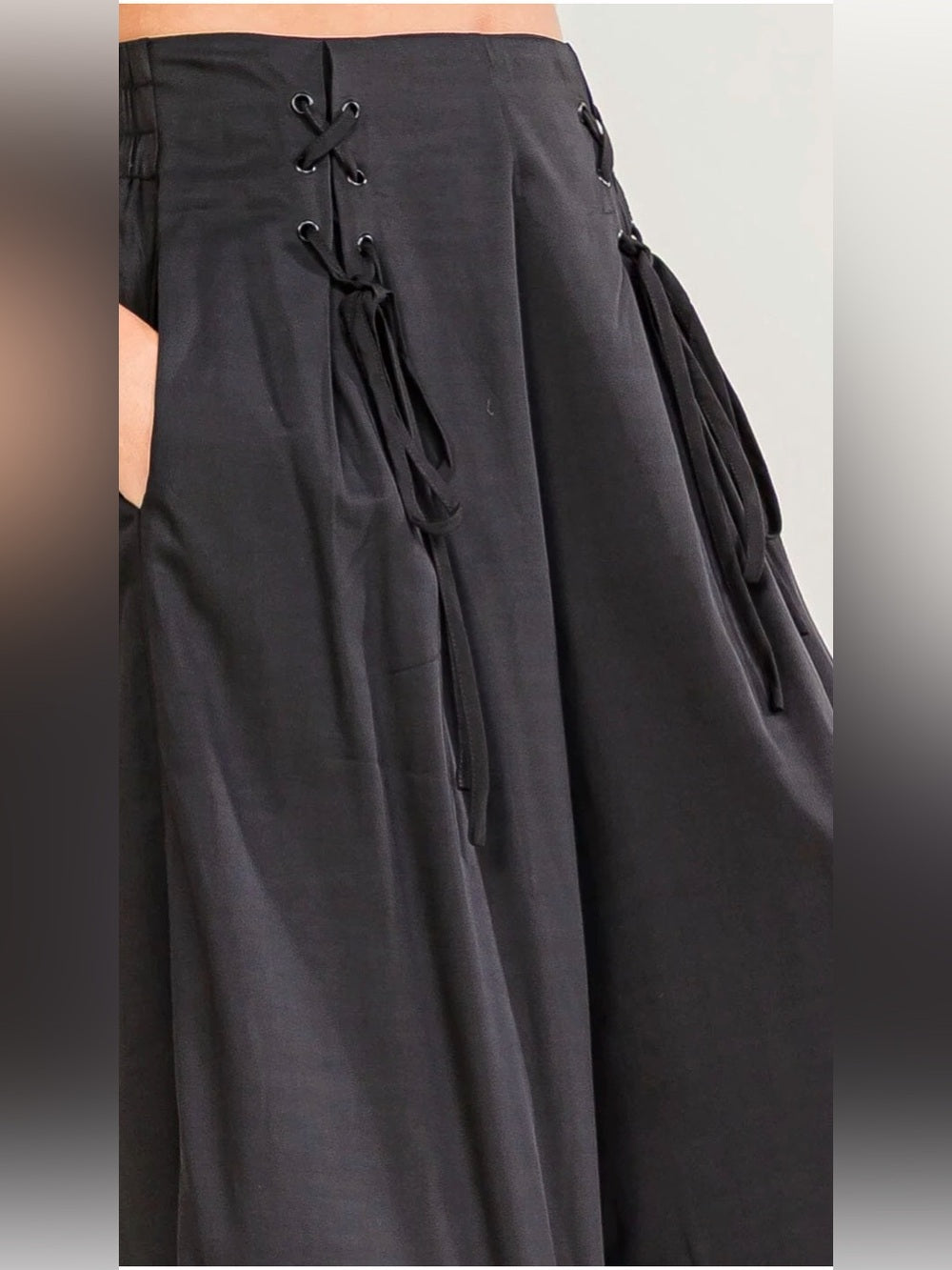 A550. Promesa Wide Leg Black Lace-Up High-Waist Pants