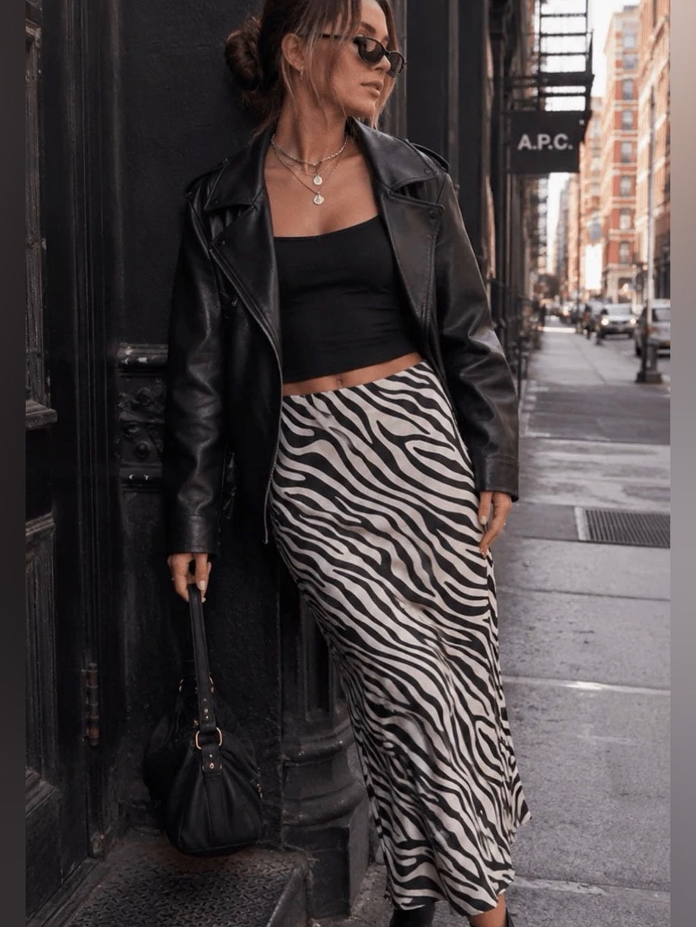A553. Zebra Print Midi Slip Skirt - Taupe & Brown