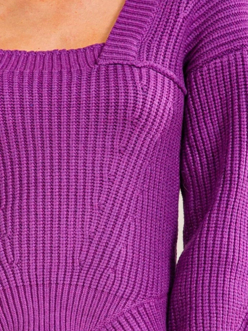 A554. Square Neck Ribbed Sweater - Purple