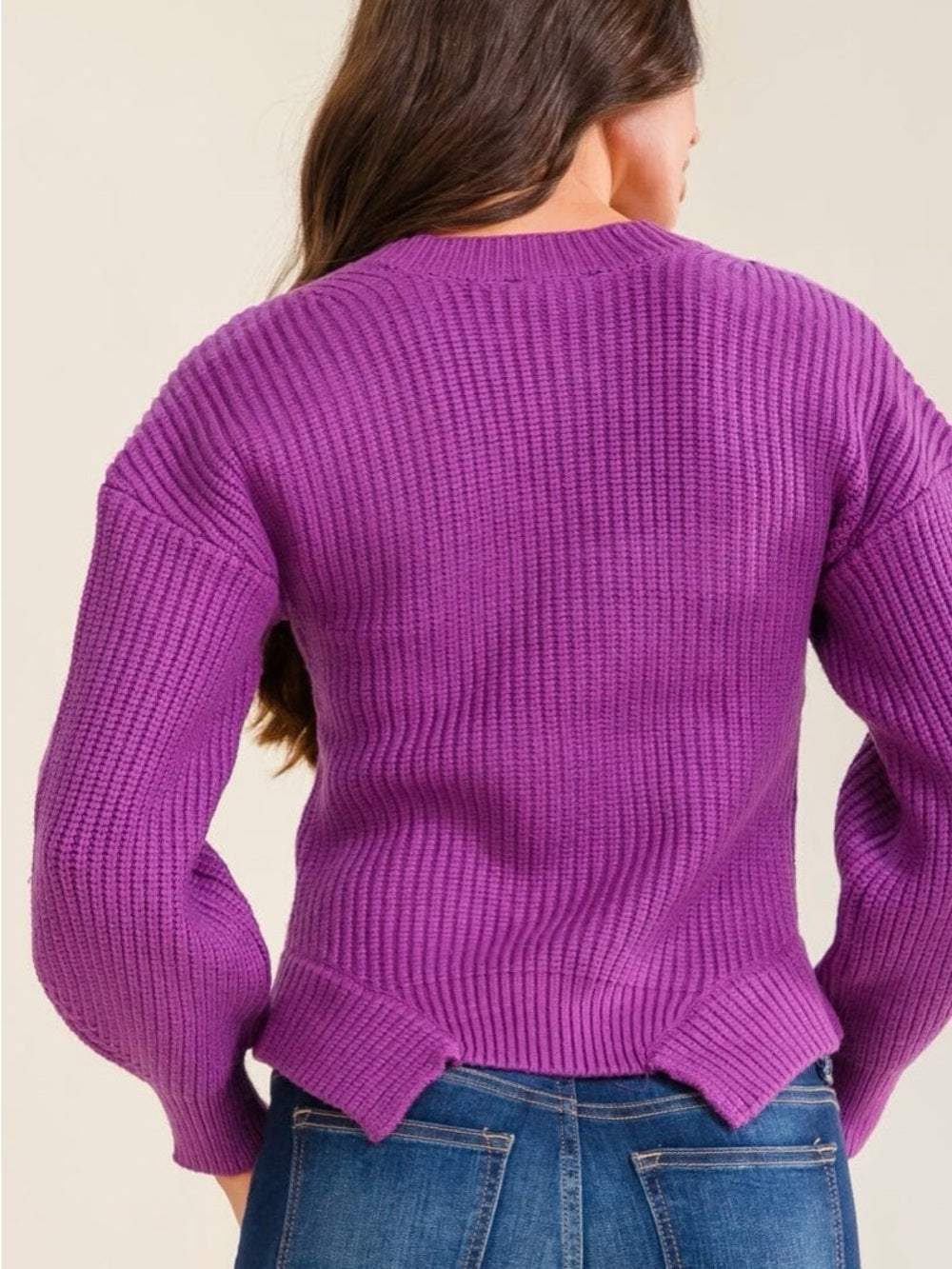 A554. Square Neck Ribbed Sweater - Purple