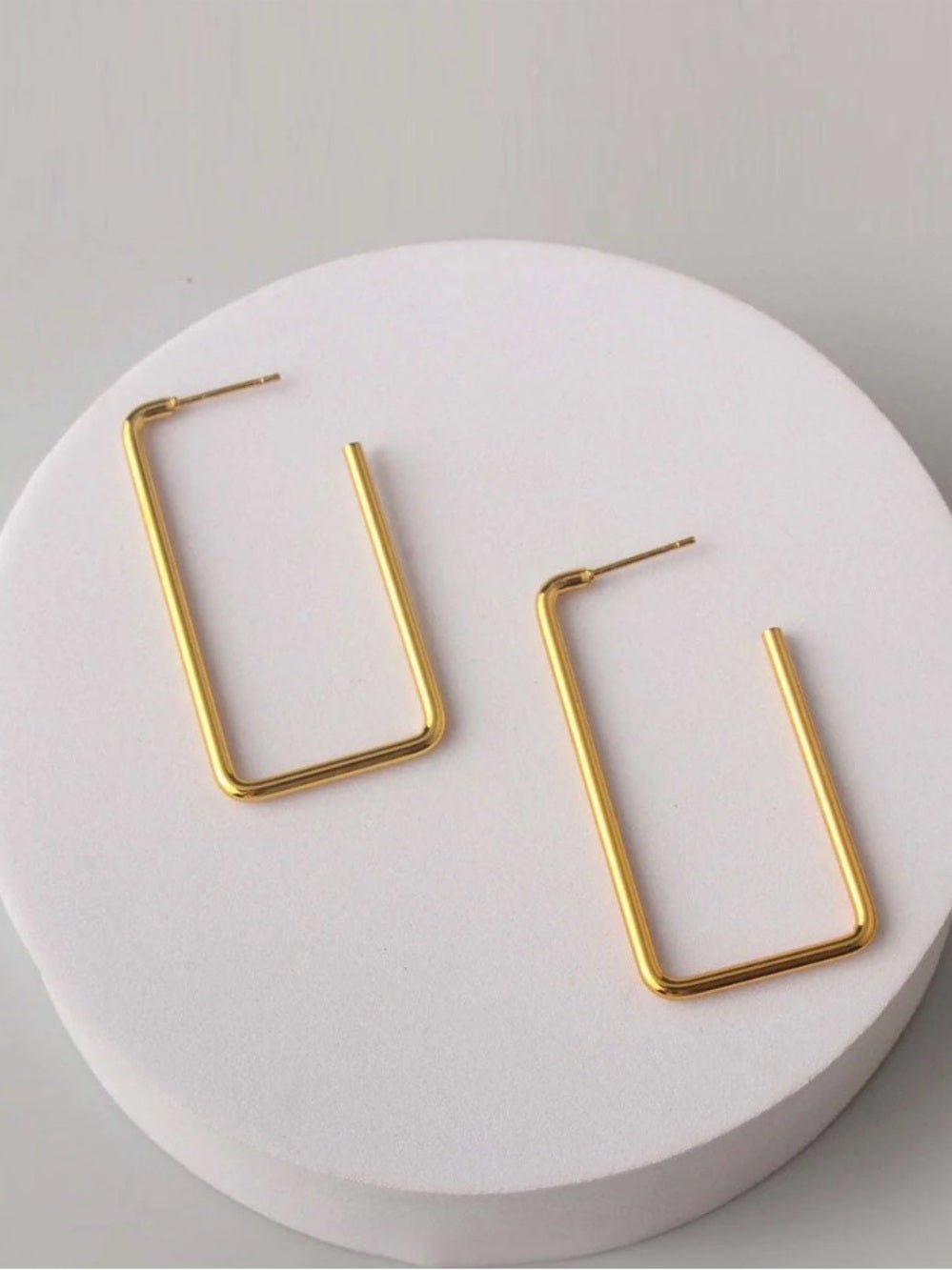 Minimal Gold Rectangular Hoop Earrings - Gold