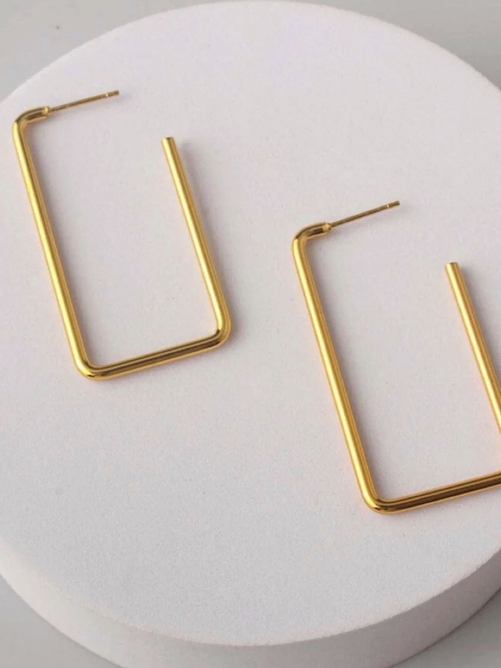 Minimal Gold Rectangular Hoop Earrings - Gold