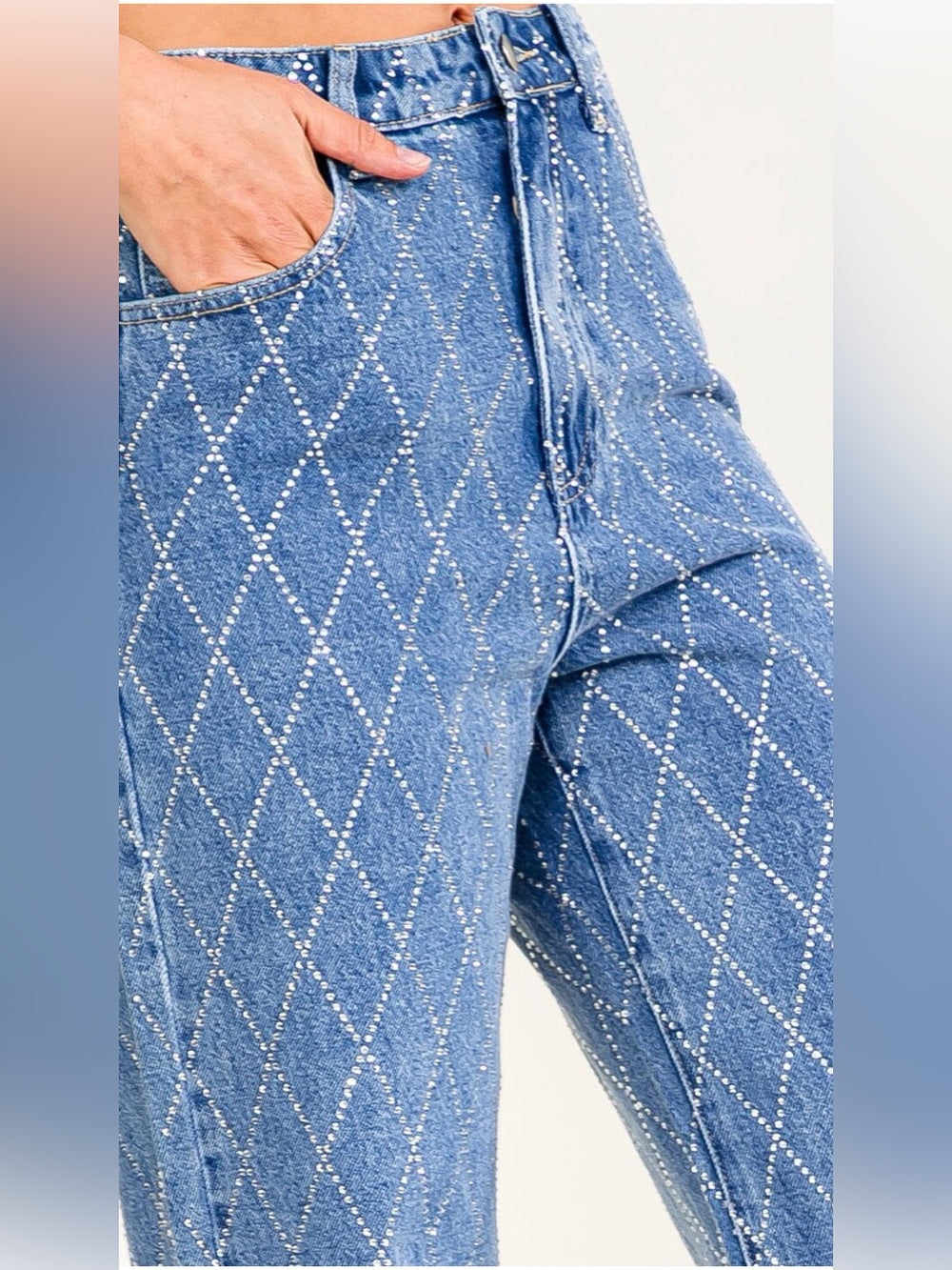 A560 Blue Diamond-Quilted High-Rise Straight Jeans