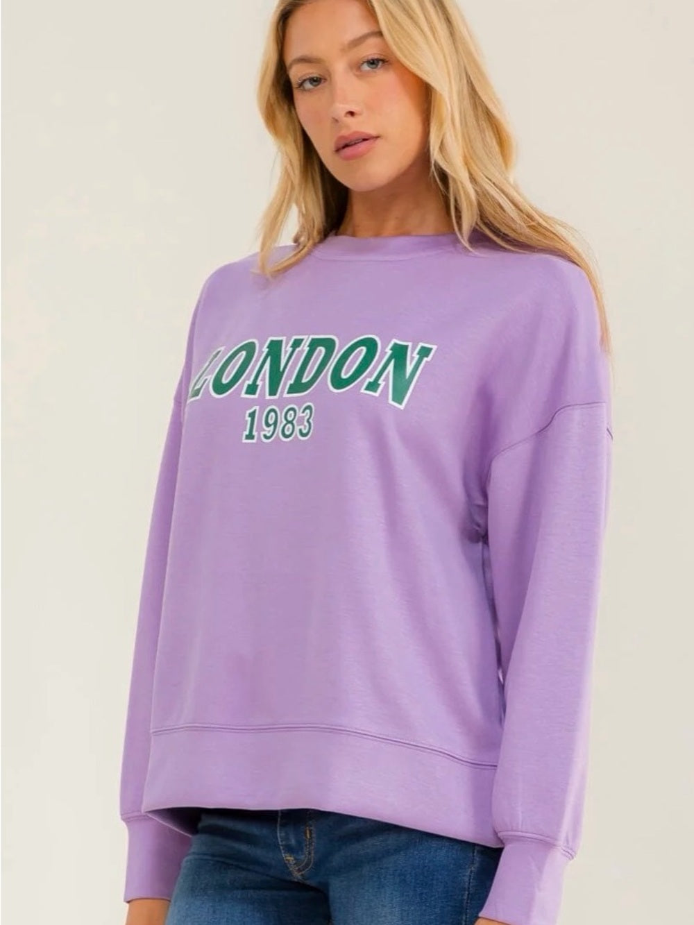 A561. London 1983 Lavender Graphic Sweatshirt - Women