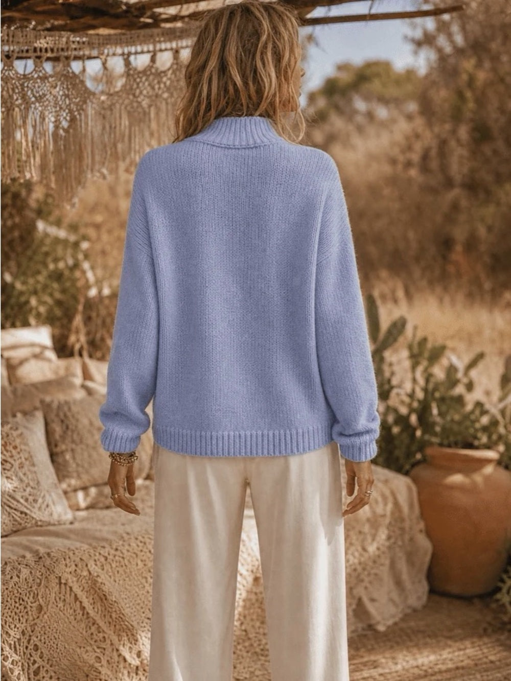 A562 ‘Dream’ Contrast-Word Cozy Knit Sky Blue Sweater