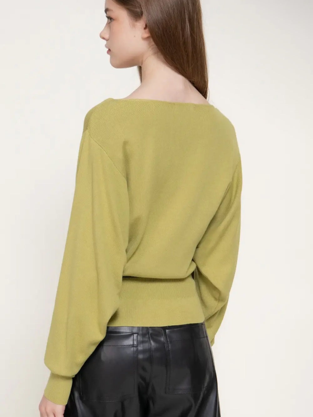 A564 Olive Green Boatneck Womens Sweater w Black Belt