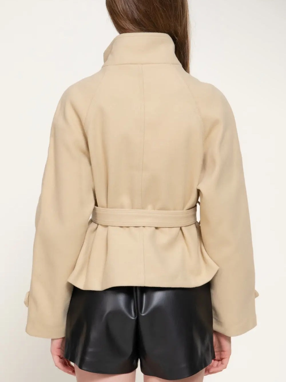 A565 Womens Belted High-Collar Felt Jacket - Beige