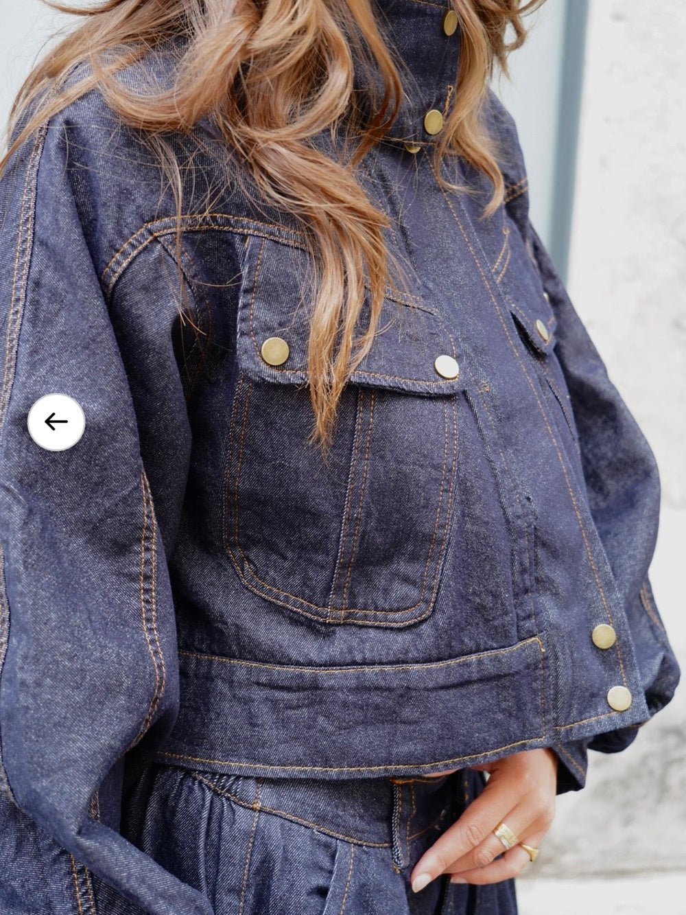 A556. Dark Blue Denim Zip-Front Jacket & Balloon Pant Set