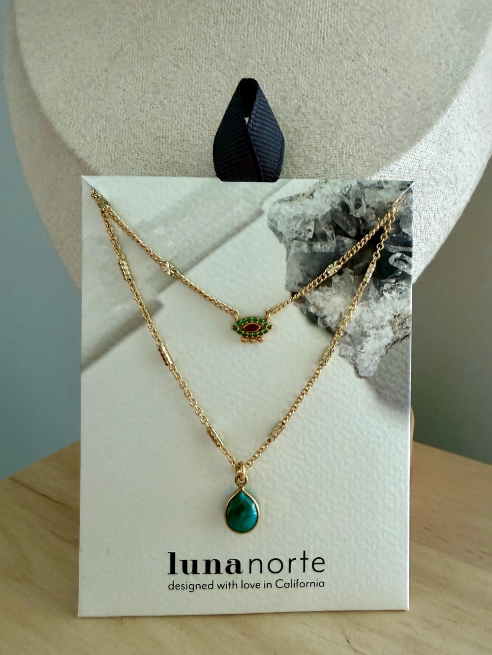 Luna Norte Gold Two Necklaces with Turquoise Teardrop Pendant