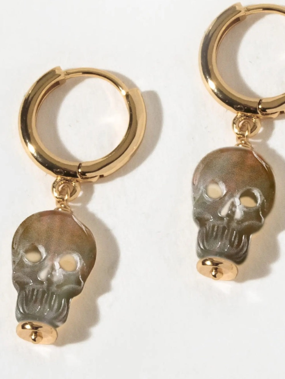 Luna Norte Sweet Misfit Skull Huggie Hoop Earrings - Black Lip Mother of Pearl