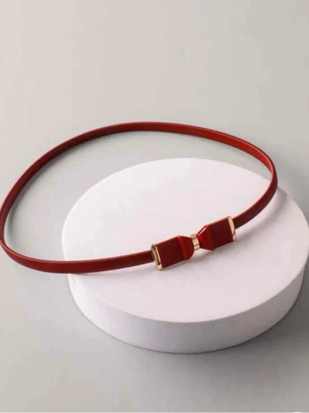 Slim Red, Tan or Black Bow-Accent Women’s Waist Belt with Gold Trim