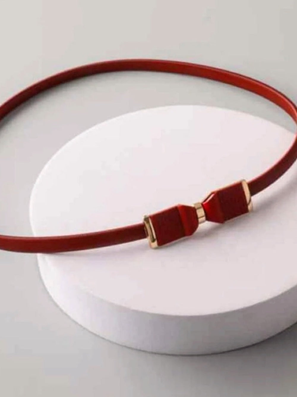 Slim Red, Tan or Black Bow-Accent Women’s Waist Belt with Gold Trim