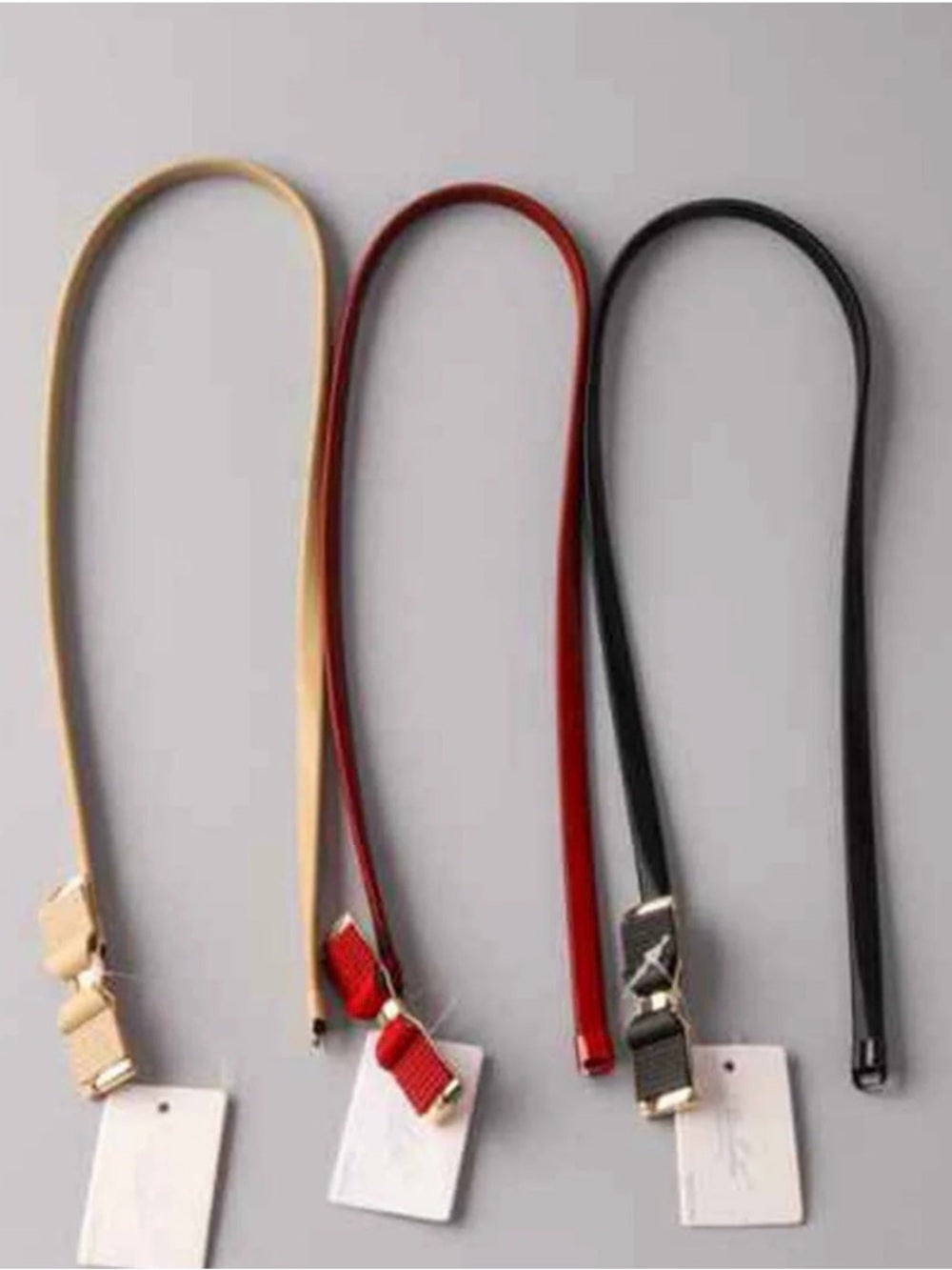 Slim Red, Tan or Black Bow-Accent Women’s Waist Belt with Gold Trim