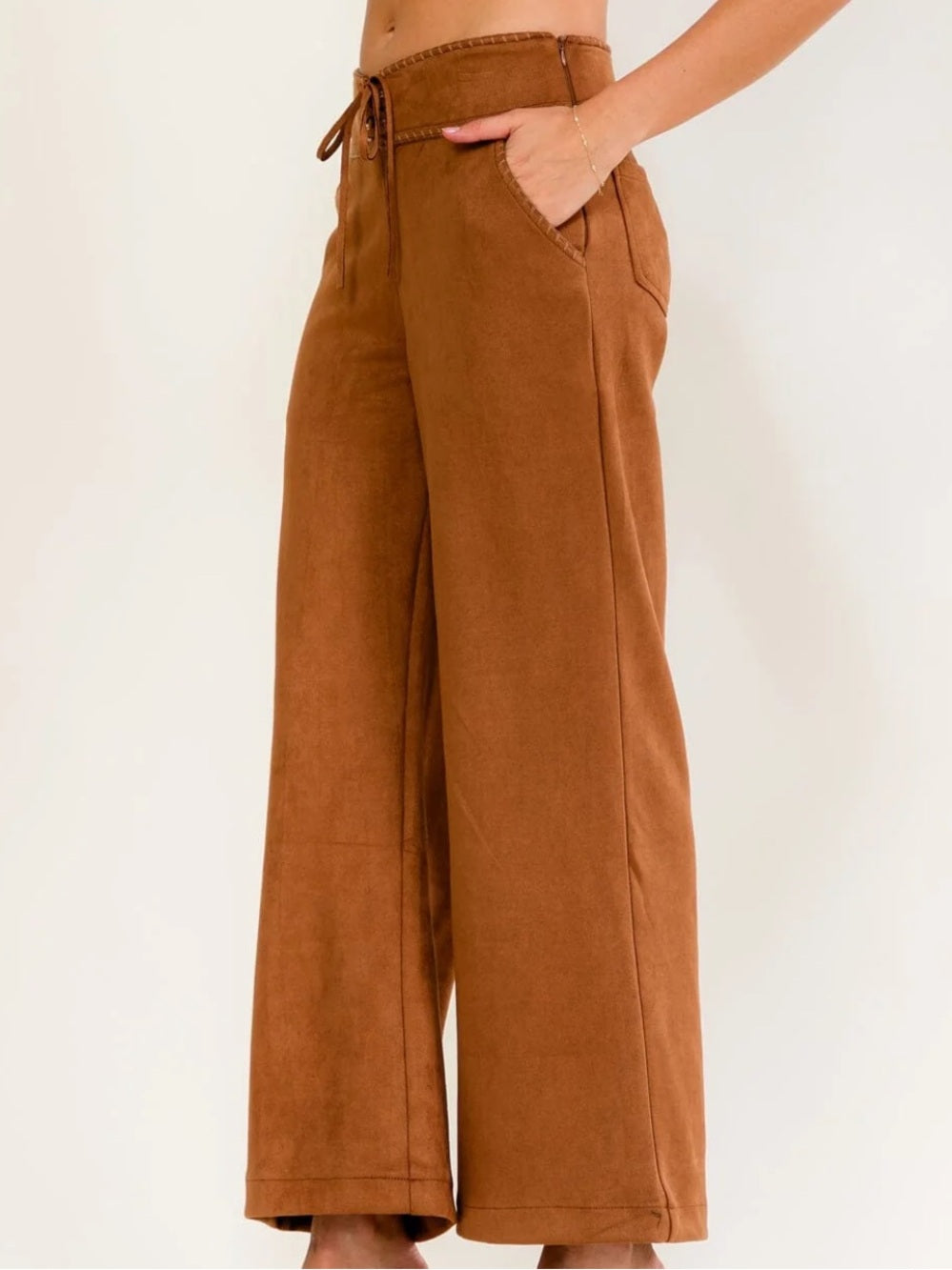 A582. Wide-Leg Lace-Up Fuax Suede Pants