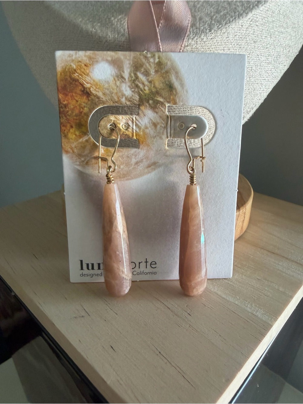 Luna Norte Peach Teardrop MoonStone Earrings - Women Jewelry
